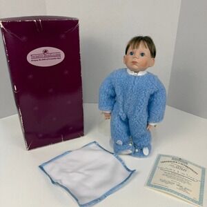Vintage Ashton Drake Mommy Im Sorry Porcelain Doll Boy Blue Sherpa Pajamas